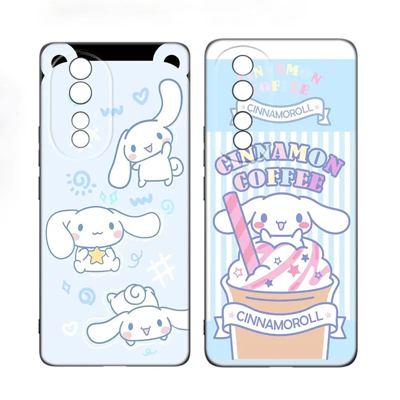 Черный телефонный чехол Kawaii Cinnamoroll для Huawei Honor 70 90 Lite X40 GT X50 i X5 Plus X6A X6S X7A X8A X8B X6 X7 X8 X9
