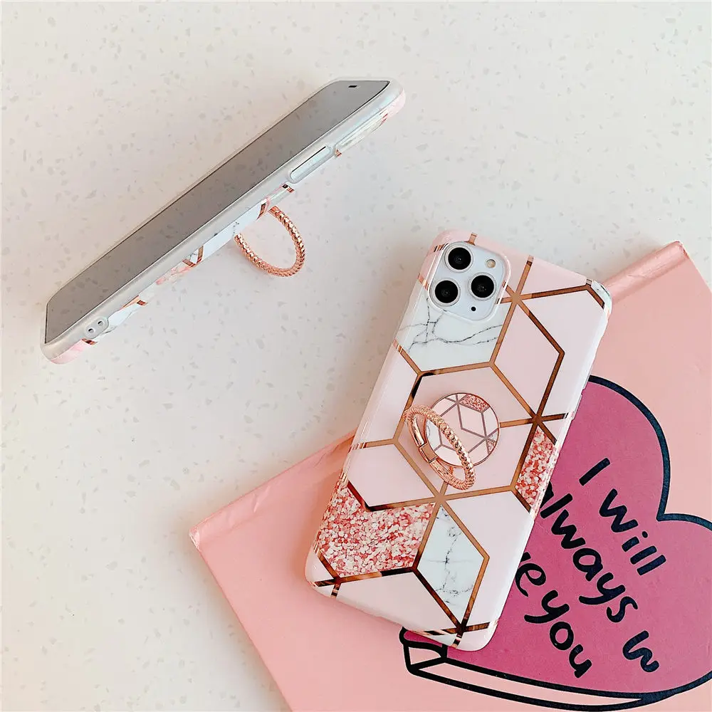 Finger Ring Holder Marble Phone Case For iphone 14 Plus 13 12 11 Pro Max Silicone Soft TPU Back Cover