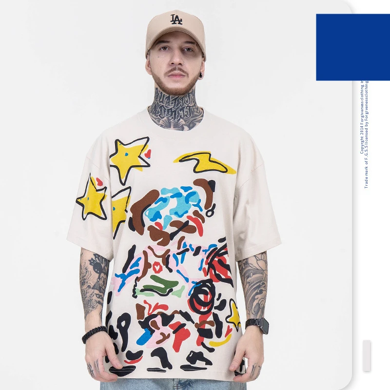 

2022 New Fashion Spring Summer Tops For Men Graffiti Oversize T-shirt For Lovers HipHop Rapper Same Model High Street Style Top