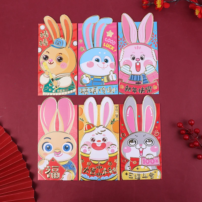 

Конверт красный новогодний с милым Кроликом, 6 шт., 2023