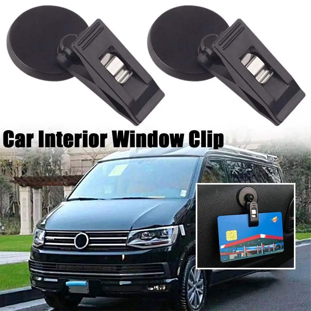 

1 Pair Car Interior Window Clip Ticket Holder Black Suction Cap Plastic Sucker Removable Car Hook Clip Access Control Card Holde