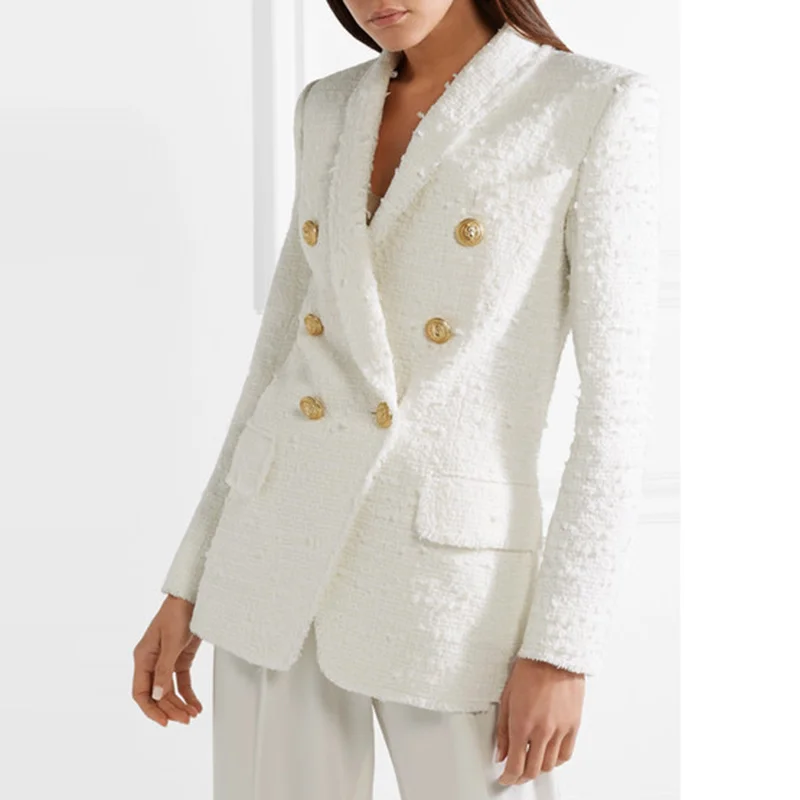 

HIGH STREET Newest Runway 2022 Designer Women's Metal Buttons Shawl Collar Wool Blends Tweed Blazer Coat