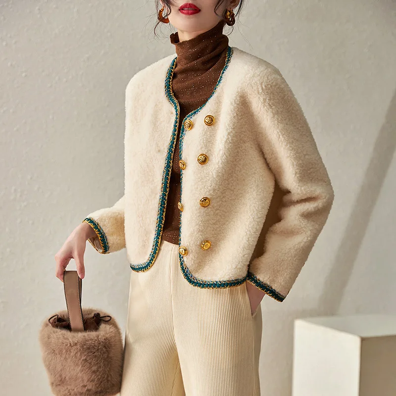 

P00190# Autumn and Winter Women's Top Wool Mink Coat Luxury Quality Gold Wire Edging