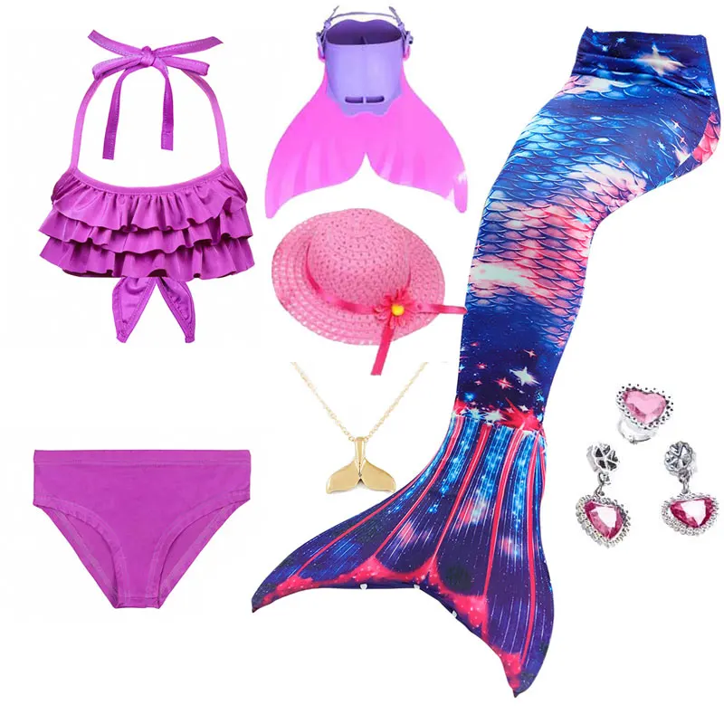 Girls Mermaid Tail For Swimming Cosplay Swimsuit Kid's Sparkle Tails Swimmable Costume Swimwear Sets With Monofin