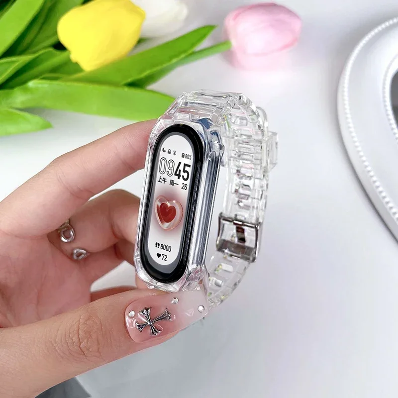 Фото Ремешок для часов Xiaomi Mi Band 7, прозрачный браслет с отверстиями для воздуха, для спортивных смарт-часов, браслет для mi band 6, 5, 4, 3, 8 №2