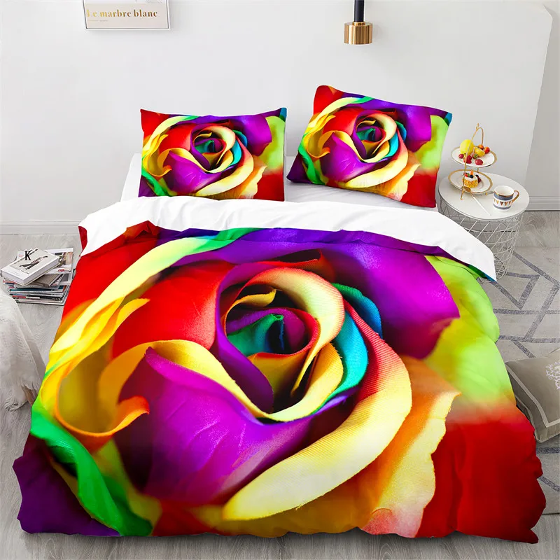

Love Heart Duvet Cover Queen Romantic Valentine's day Bedding Set Rose Floral Comforter Cover For Teens Boys Girls Bedroom Decor
