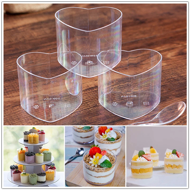 10Pcs Disposable Dessert Cup Plastic Ice Cream Pudding Home Christmas Party Kitchen Supplies Pudding Cup