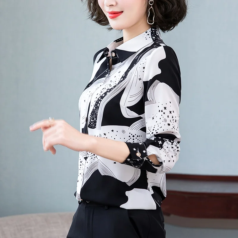 Женская модная шифоновая блузка с цветочным принтом темпераментная приталенная