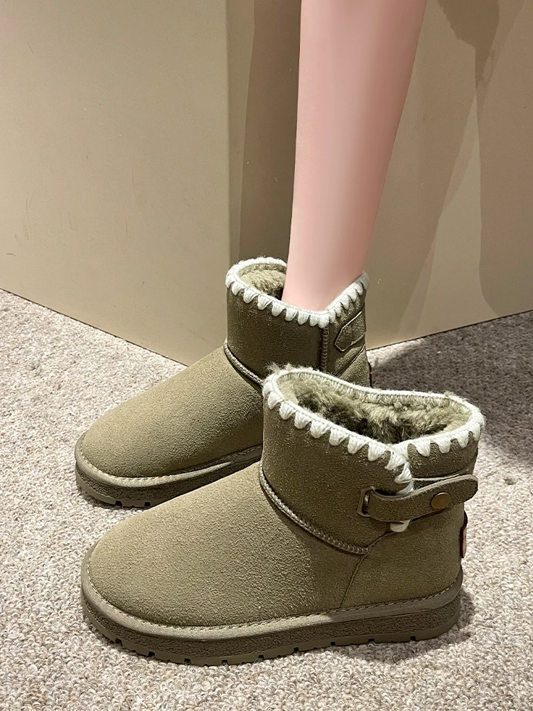 

Женские ботинки на плоской подошве, женская резиновая обувь, дождевые сапоги, Женская австралийская роскошная дизайнерская зимняя обувь с круглым носком, 2023, Зимние ботильоны