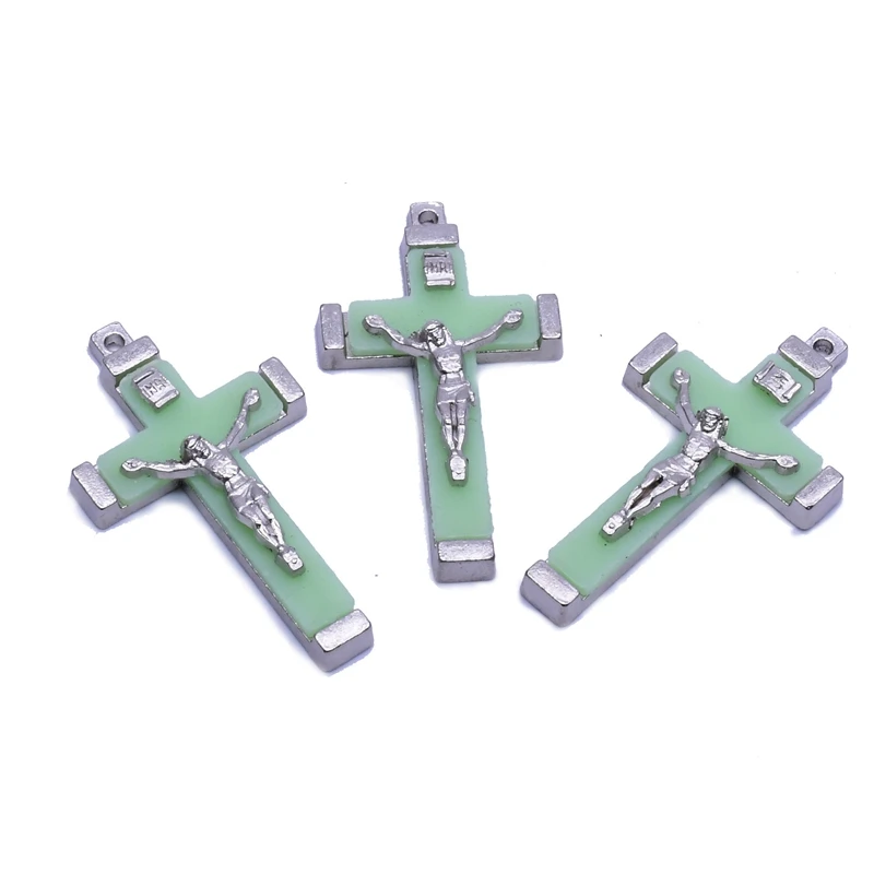 

4.6*2.6cm Metal Luminous Acrylic Cross Pendant Accessories Rosary DIY 10pcs/lot