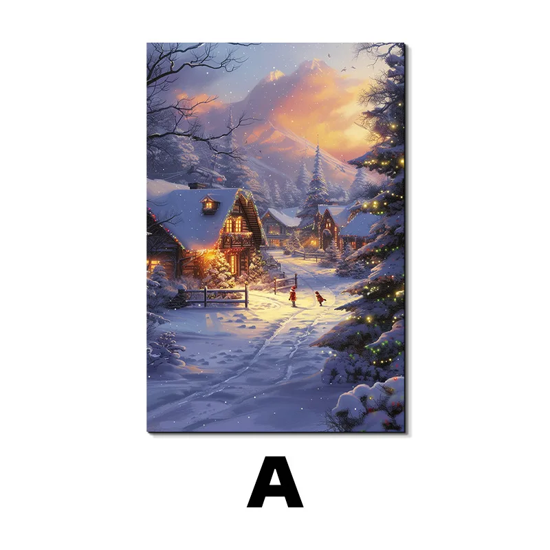 Скандинавская подвесная картина Санта-Клауса, снежный пейзаж, холст, картина для дома, гостиной, украшение, живопись, столовая