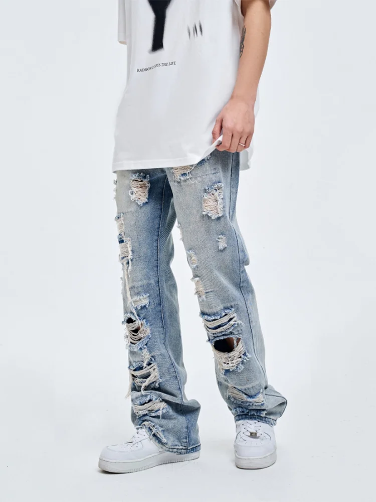 Street Clothing Wide Leg Jeans Men's Straight Feet Long Trousers Blue Jeans Y2k Men’s Jeans Ripped Jeans Men Clothing Denim
