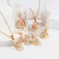 new elegant opal water drop shaped jewelry sets for women 2022 necklace earrings set girls fashion wedding party jewellery gift