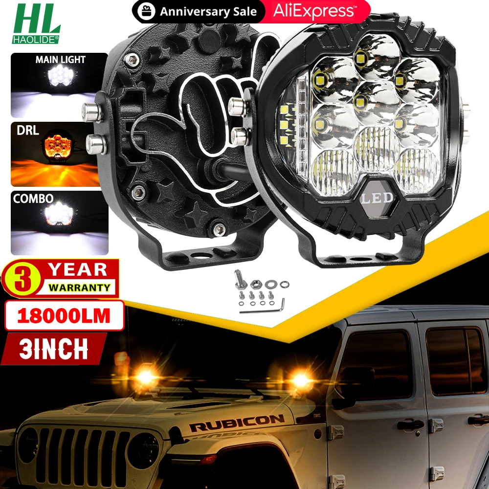 

HAOLIDE Led Work Light Spotlights 3" High Power DRL Led Work Bar Headlights ATV SUV Tractor Boat Driving Lamp 12V 24V Led Light