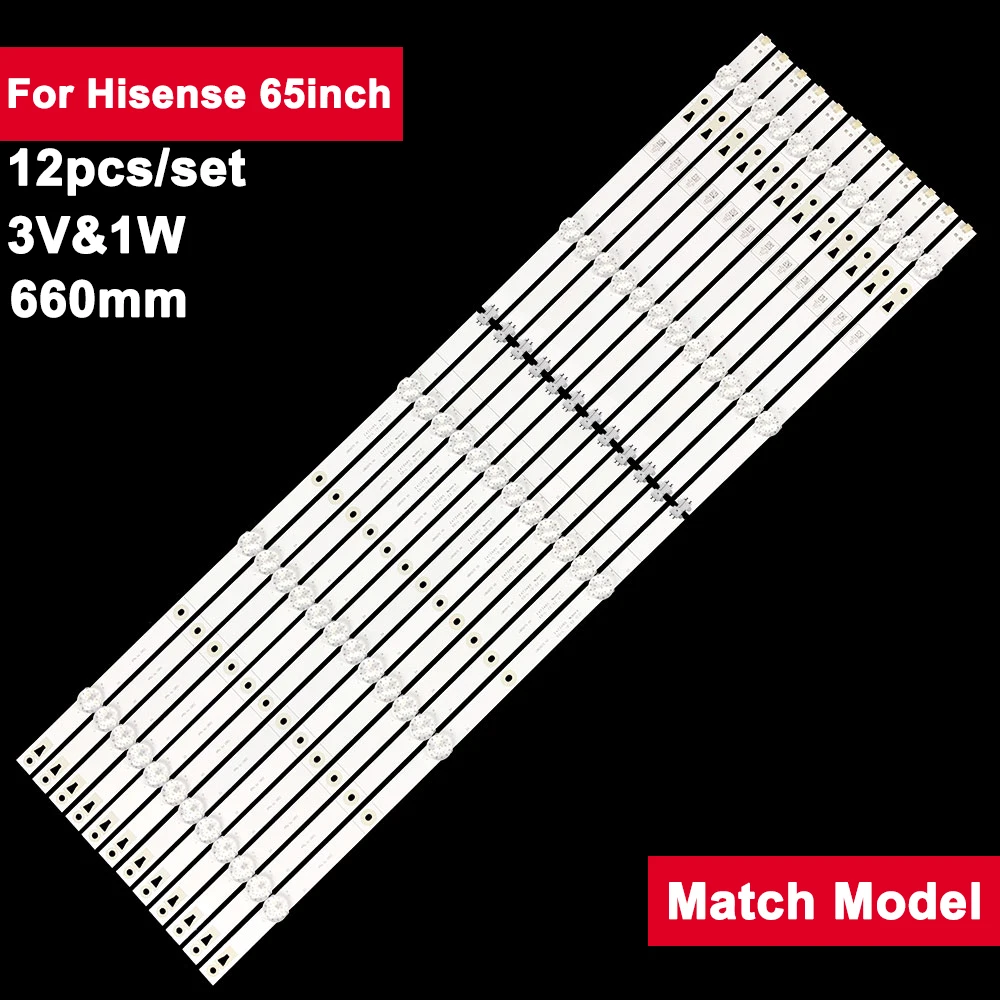 

12pcs/set Led Tv Backlight Bar Use For Hisense 65inch LB65075 V0 660mm 3V LED Strip 5Lamps