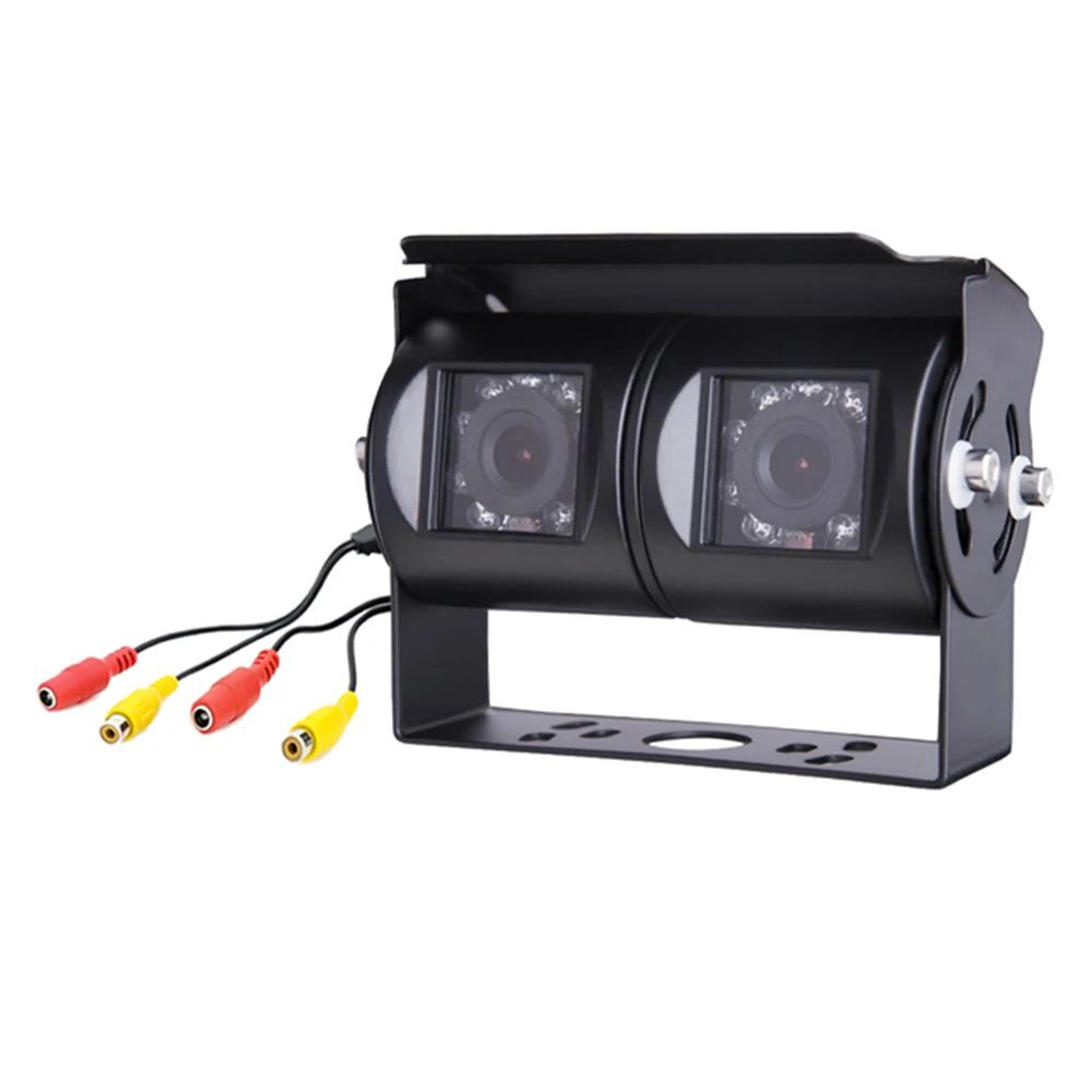 

RCA Car Dual Lens Reversing Camera RV Backup Camera Twin Adjustable Angle Lens Rear View CCD Camera for Truck Bus,Black