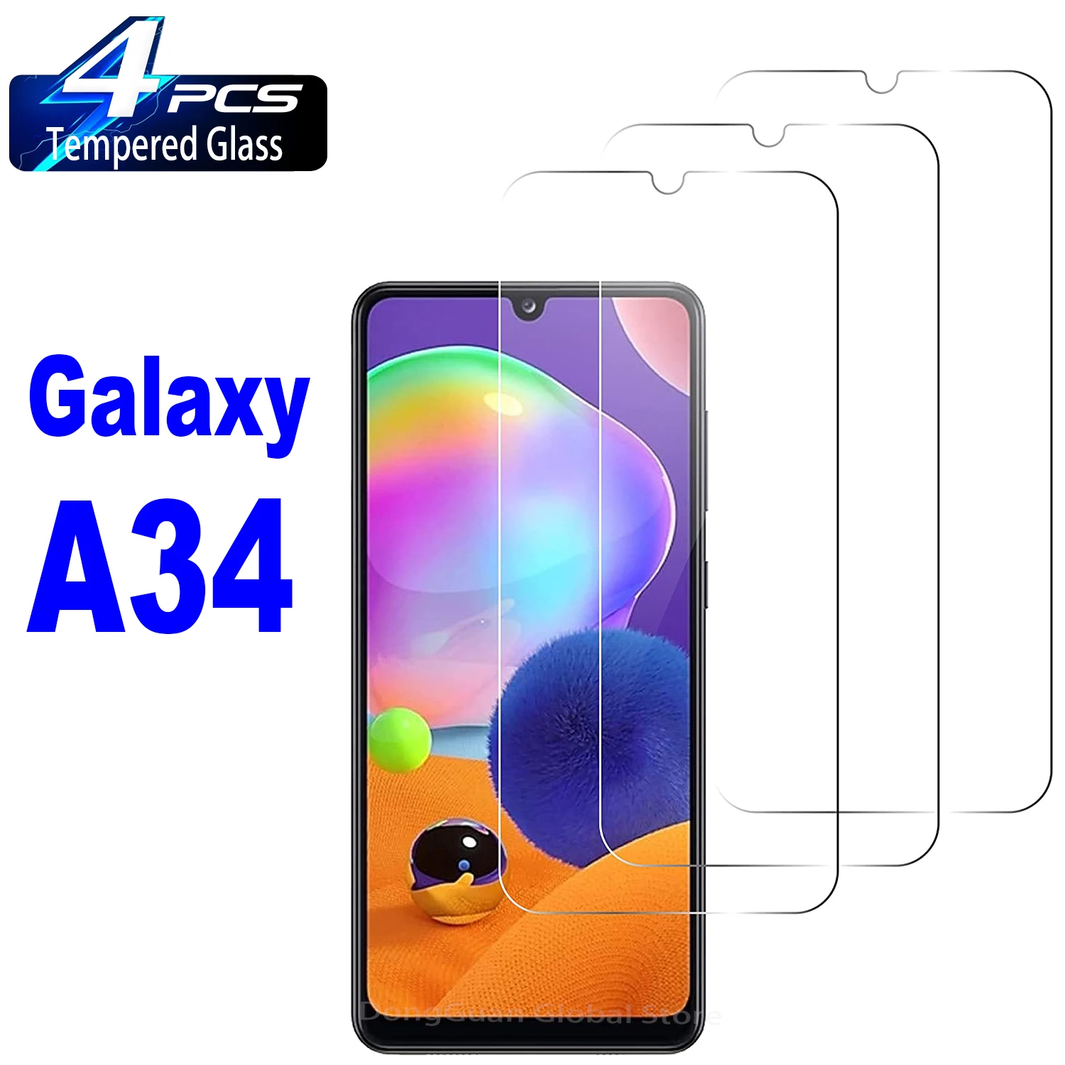 

4Pcs Tempered Glass For Samsung Galaxy A34 A14 A04 A12 A13 A23 A22 A33 A32 A52 A53 A54 A73 S20FE 5G Screen Protector Glass Film