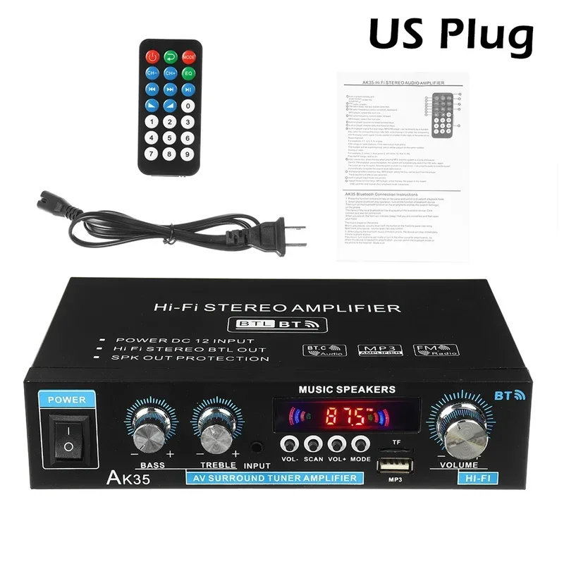 

110-240 В AK35 800 Вт 2-канальный Bluetooth аудио стерео усилитель домашние Цифровые усилители Hifi FM USB аудио