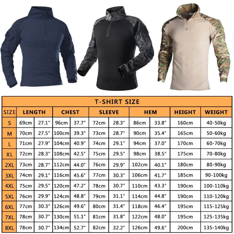 Армейская тактическая рубашка с накладками для мужчин, военные боевые длинные охотничьи одежды в камуфляжной расцветке, для игры в пейнтбол размер T 8XL.