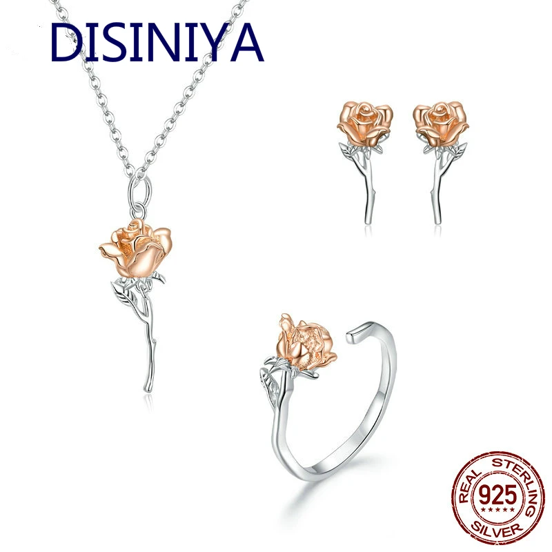 

Женские серьги-гвоздики, кольцо и ожерелье из серебра 925 пробы