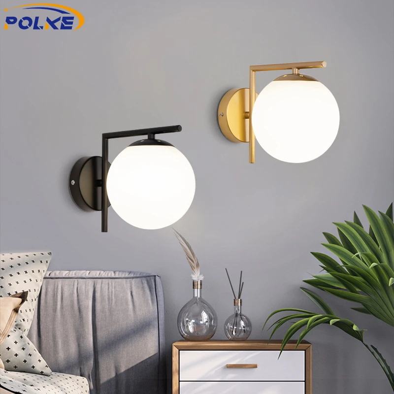 

Modern Simple LED Wall Lamp Nordic Living Room Balcony Bedroom Bedside Wall Lights Glass Lampshade Aluminum Round Wall Light