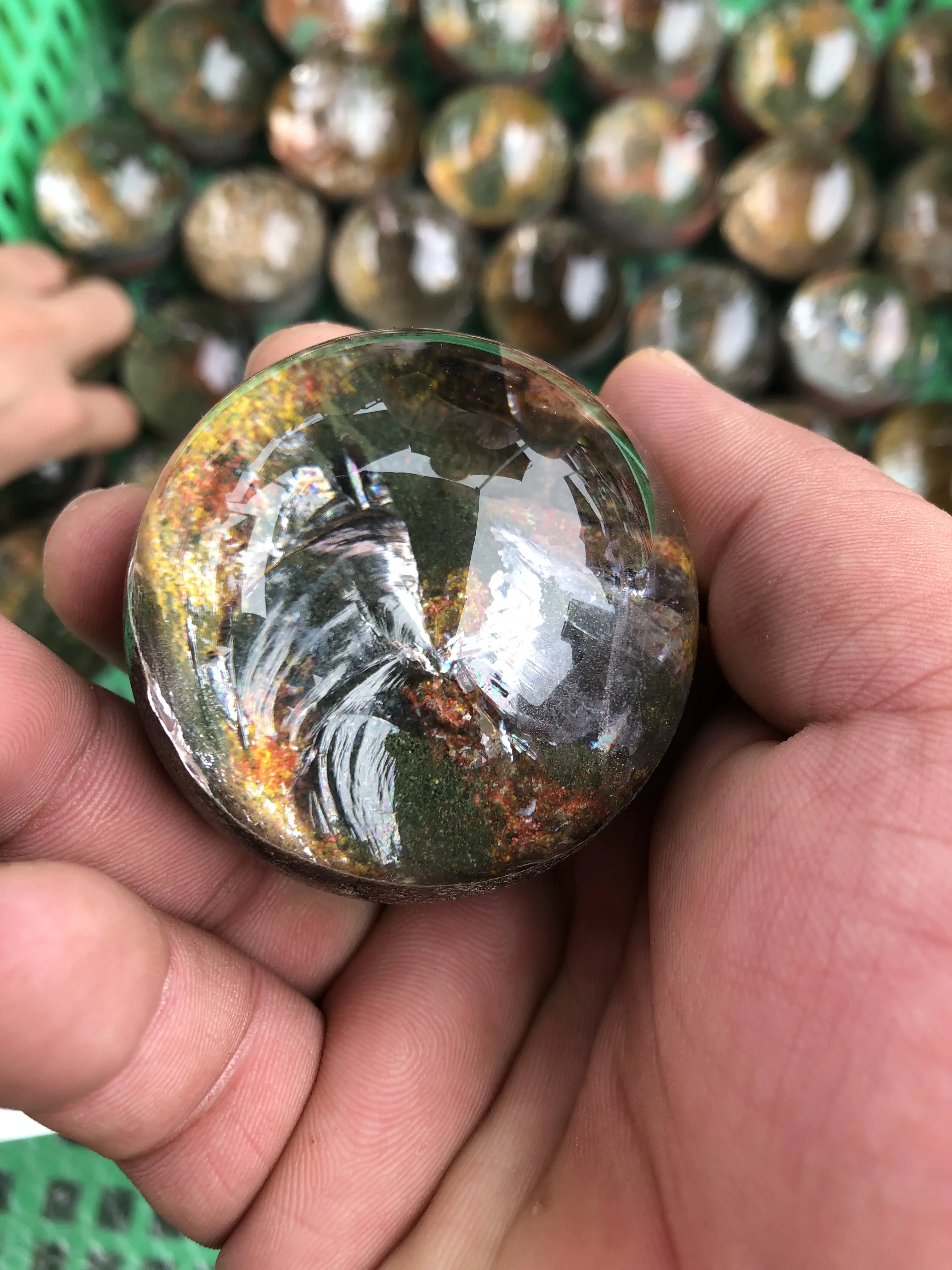 5-8Cm Natural Crystal Nature Stone Four Seasons Ghost Flower Crystal Ball Burging Boutique Decorative Appearance Send The Base