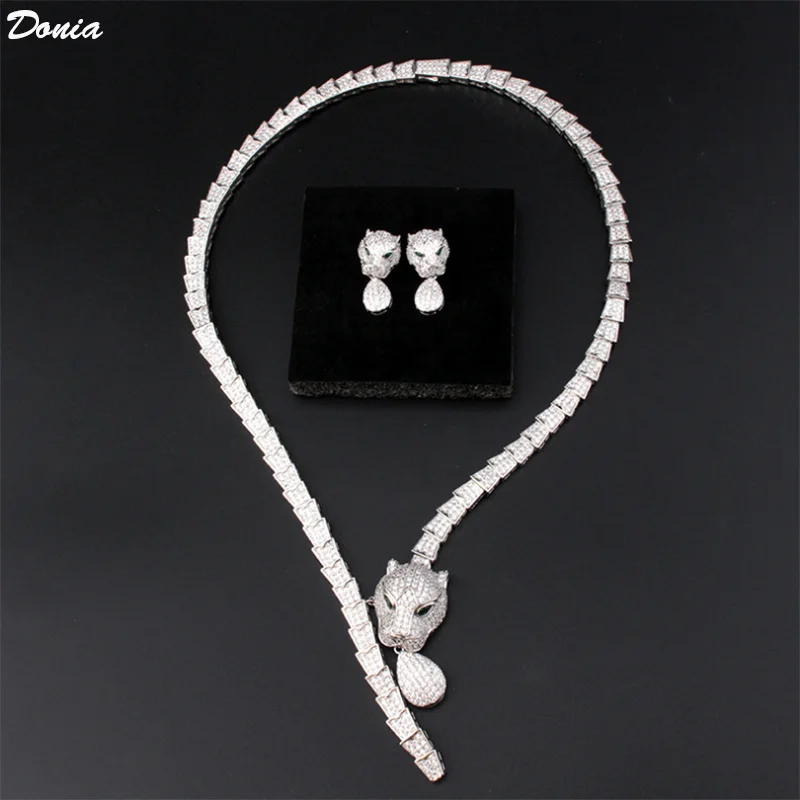 Donia jewelry New European and American luxury drop leopard necklace earrings set copper-plated zirconium jewelry