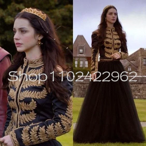 Черное платье с длинным рукавом для Хэллоуина выпускного вечера Золотая