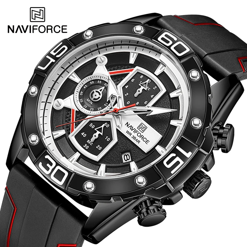 

Часы наручные NAVIFORCE Мужские кварцевые, многофункциональные водонепроницаемые спортивные с хронографом в стиле милитари, с силиконовым рем...