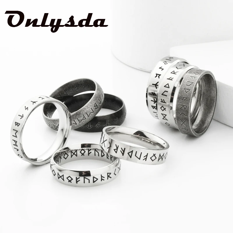 

2022 Fashion Wholesale Stainless steel Odin Norse Viking Amulet Rune MEN Ring Trend Words Retro Couple&Valentine's Jewelry