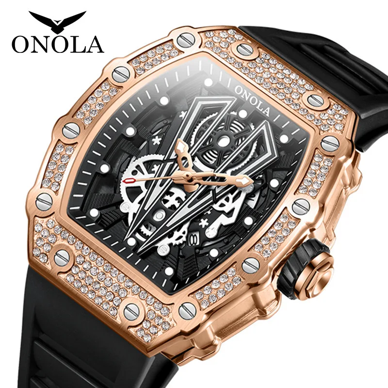 

Orona Full Diamond ONOLA Watch Fashion Brand Luxury Popular Watch Cross Border Men's Tape Waterproof Quartz Watch Men