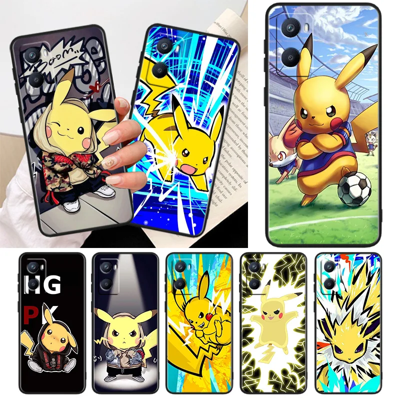 

Pikachu Anime Phone Case For OPPO A56S A55 A54S A53S A52 A33 A32 A31 A16S A16 A12 A11S A9 A5 2020 Black Cover