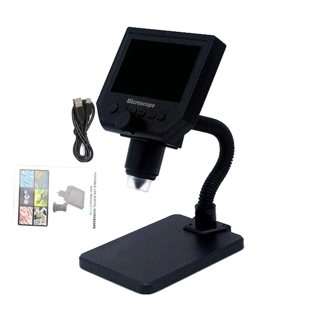 

Digital Microscope 4 3 Inch HD LCD Screen Display Rechargeable 600x Microscope Magnifier Aluminum Alloy Stand