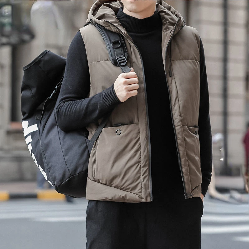 

Solid Spring Winter Warm Hat Detachable Men Vest Sleeveless Casual OutwearJacket Coat for Men Waistcoat Plus Large Size C140