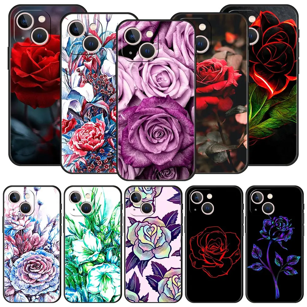 

Beautiful Rose DIY Flower Phone Case For Apple iPhone 11 14 Pro MAX 12 13 Mini 7 8 Plus X XR XS MAX SE Silicone Cover Luxury