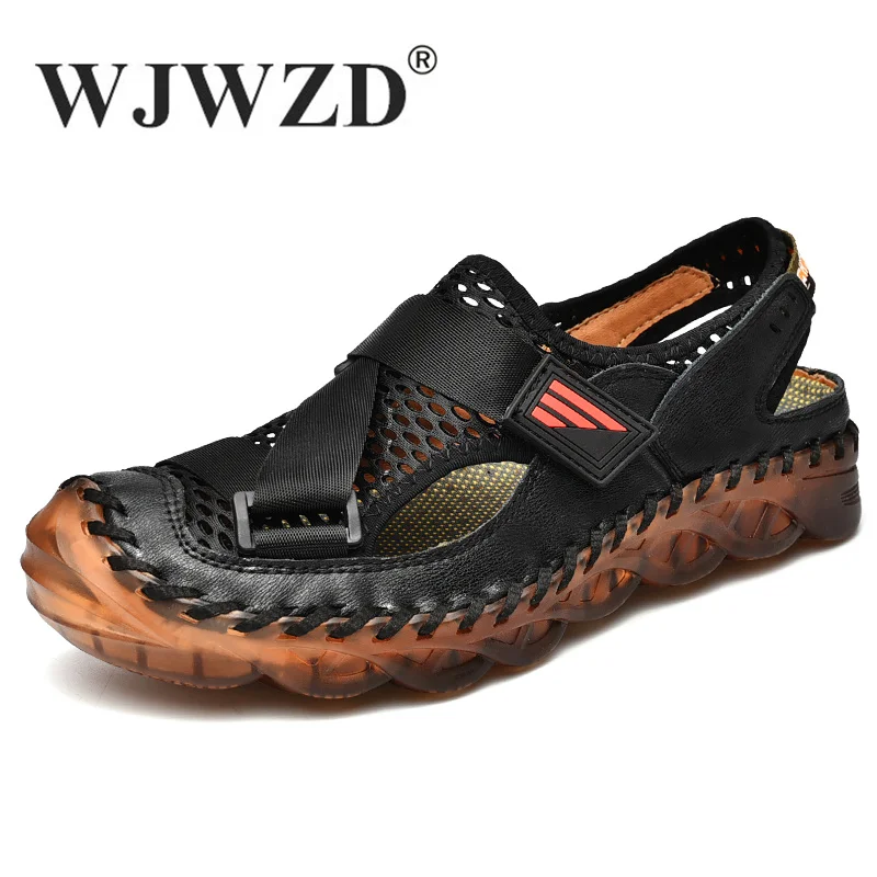 

Сандалии мужские сетчатые ручной работы, дышащие кроссовки, элегантные сандалии, нескользящая обувь для вождения, цвет черный, лето