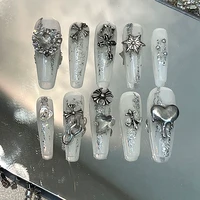 punk style handmade long coffin false nail tips rhinestone press on nails y2k reusable acrylic short fake nail with glue gift