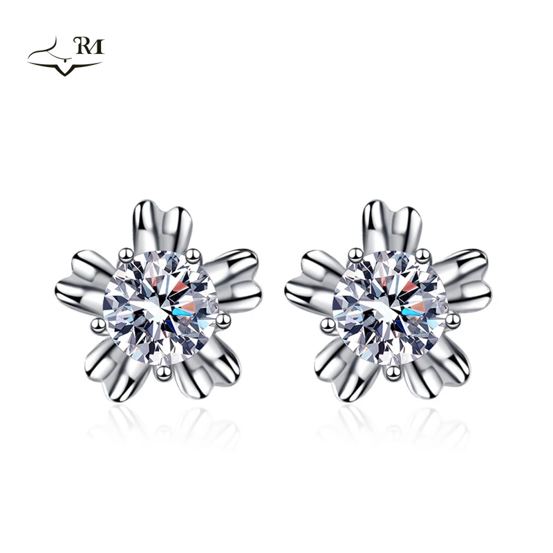 

Fashion Shiny Flower Colors AAA Moissanite Earrings For Women 925 Silver Color Crystal Girl Hoops Jewelry Gift