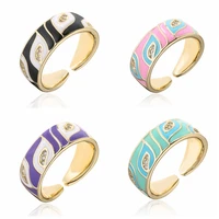 cute enamel engrave lovely turkish evil eye rings wide gold color eternity band rings for women anillos mujer drop shipping