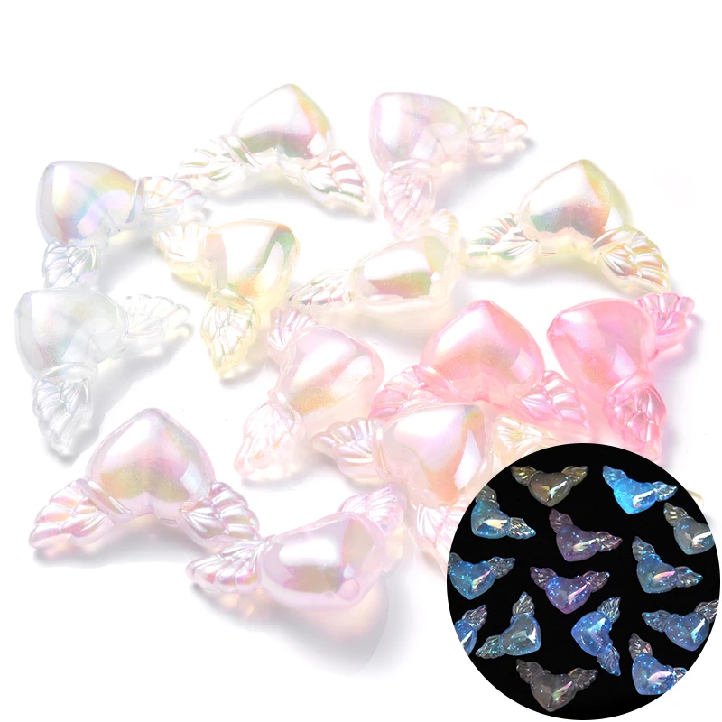 10 шт., акриловые бусины в форме сердца, крыла, звездного неба, 21 х35 мм