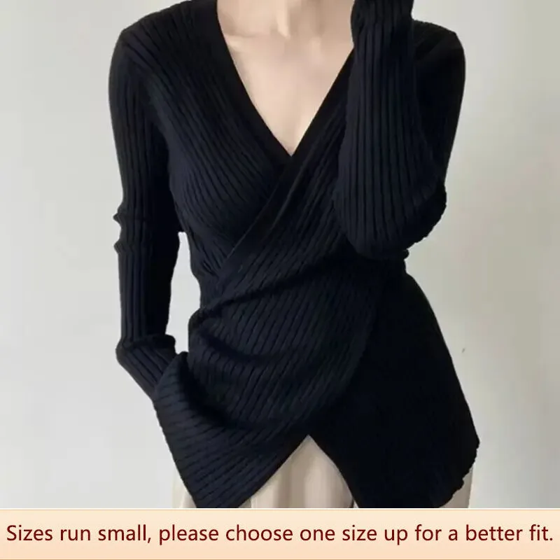 Женский свитер в городском стиле трикотажная рубашка с V-образным вырезом