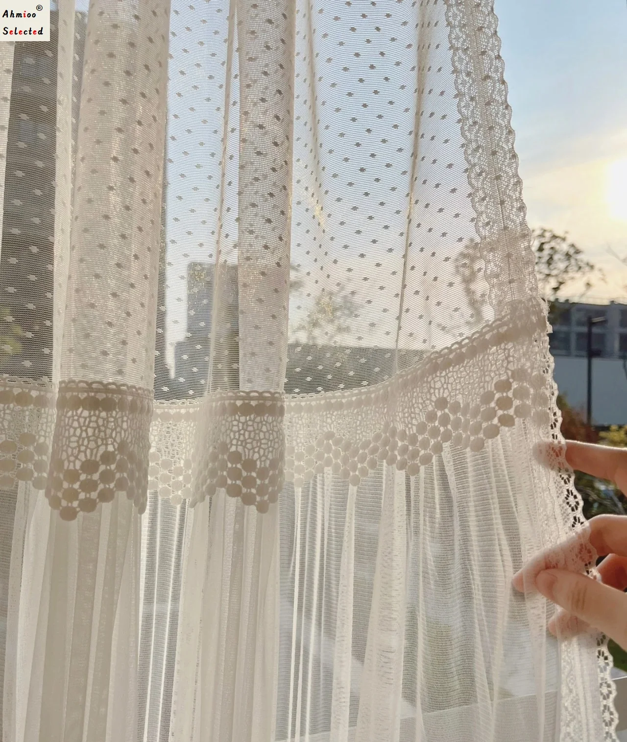 

2023 Fashion Princess Skirt Curtains Korean White Wave Dot Guaze Window Drapes for Girls Bedroom Fairy Home Decorative Fabrics