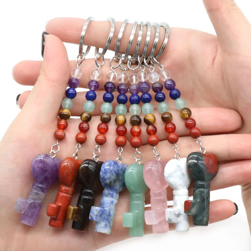 

1pcs 1484 - Natural Crystal Stone Love Key Shape Key Chain Heart-shaped Key Pendant DIY Creative Pendant Wholesale