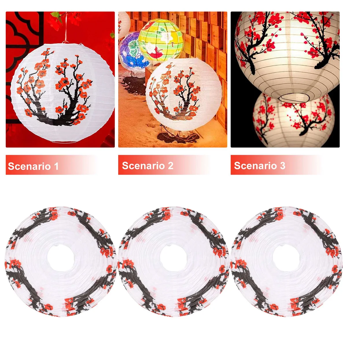 6 Pack 12Inch Flowers Paper Lantern White Round Chinese Japanese Lamp for Home Wedding Decoration