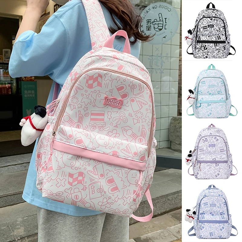 

Teen School Bag for Girls Backpacks Simple Color Women Bookbags Middle Student Schoolbag Large Cute Printed Nylon Bagpacks 2023
