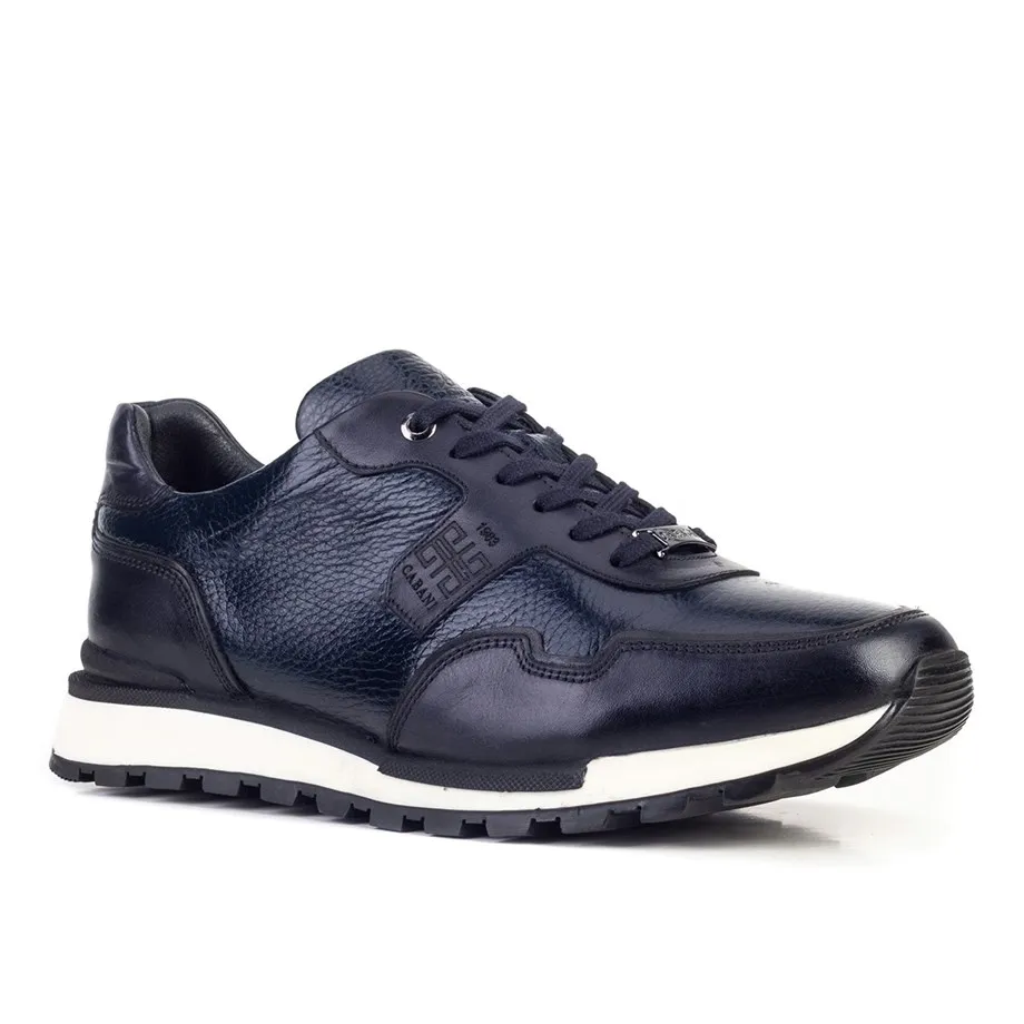 

Genuine Leather Navy Blue Lace-Up Men Sports Shoes