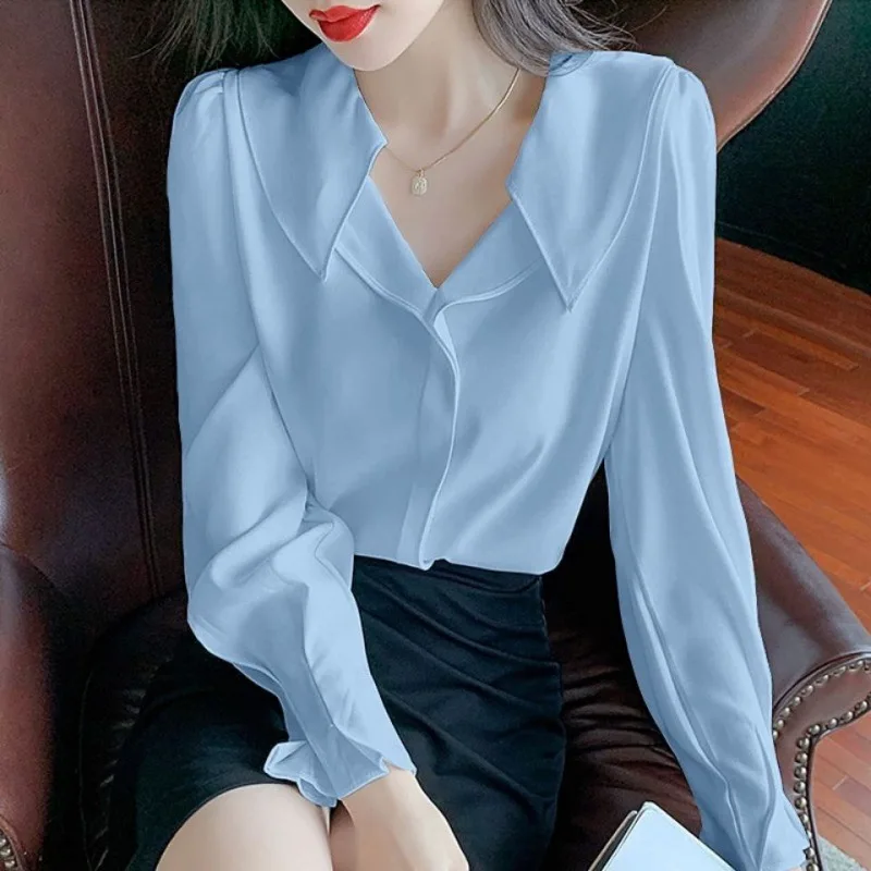 Chiffon shirt women's long-sleeved spring and autumn new style Korean style bubble sleeve top blouse women