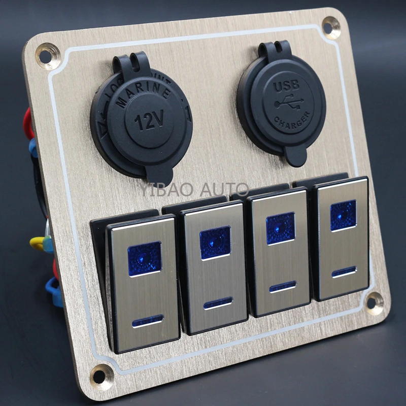 

Brand Digital Voltmeter Dual USB Port 12V Outlet Combination Waterproof for Car Marine Ship LED Toggle Metal Rocker Switch Panel