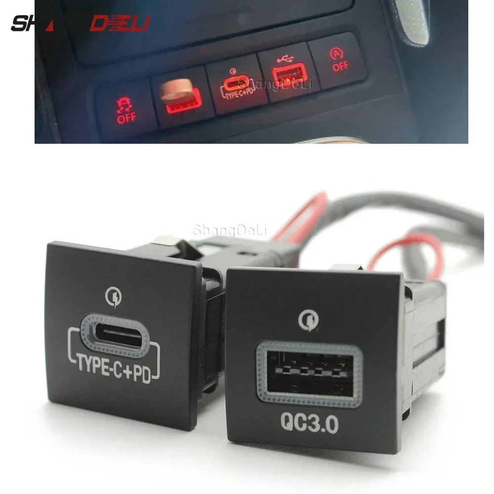 

Быстрое автомобильное зарядное устройство, розетка 12 В/24 В, USB-разъем для зарядки, адаптер питания QC3.0 PD типа для VW Golf 6 Jetta 5 MK5 Scirocco 2006-2012