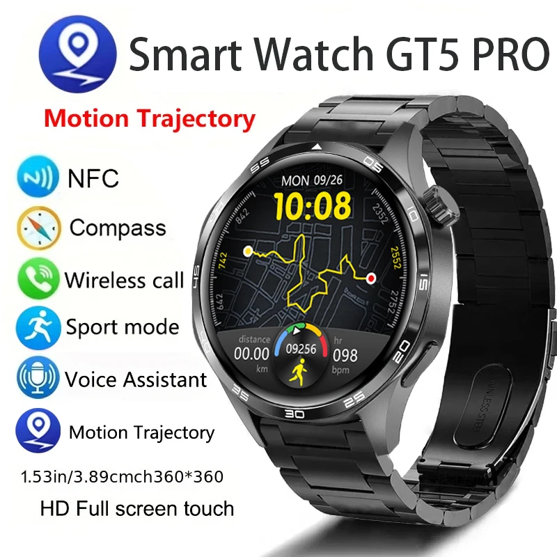 Смарт-часы NFC для мужчин GPS Trajectory движения AMOLED HD